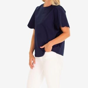 Duffield Lane FEYE FLUTTER SLEEVE IN NAVY STRETCH